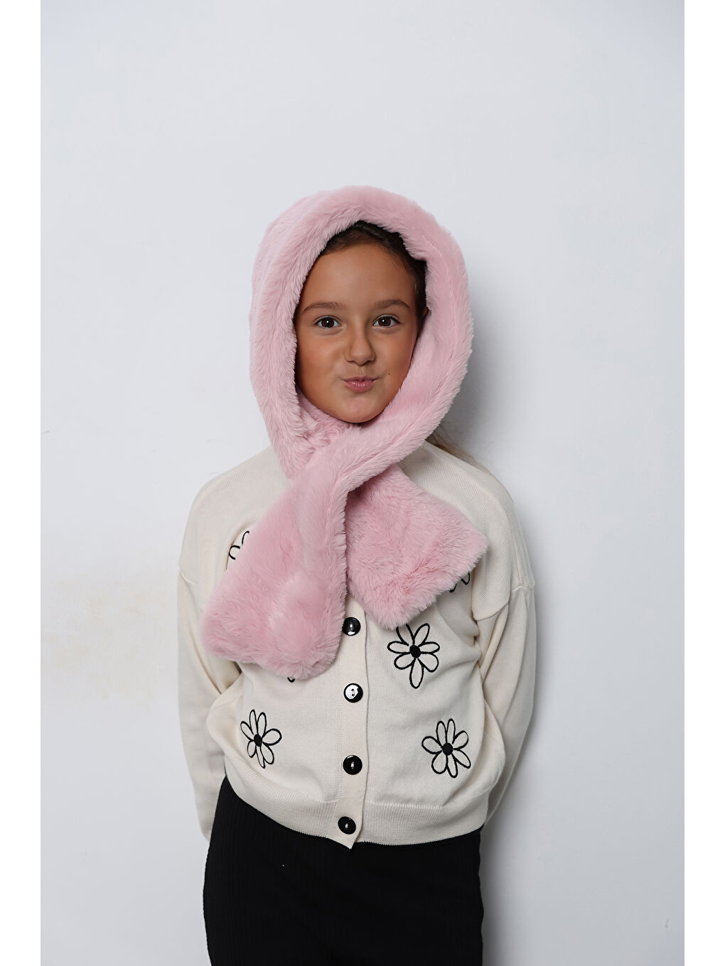 Luminos Butik Kız Çocuk Pembe Pelüş Kaşkol Boyunluk Atkı Byn001 - 1