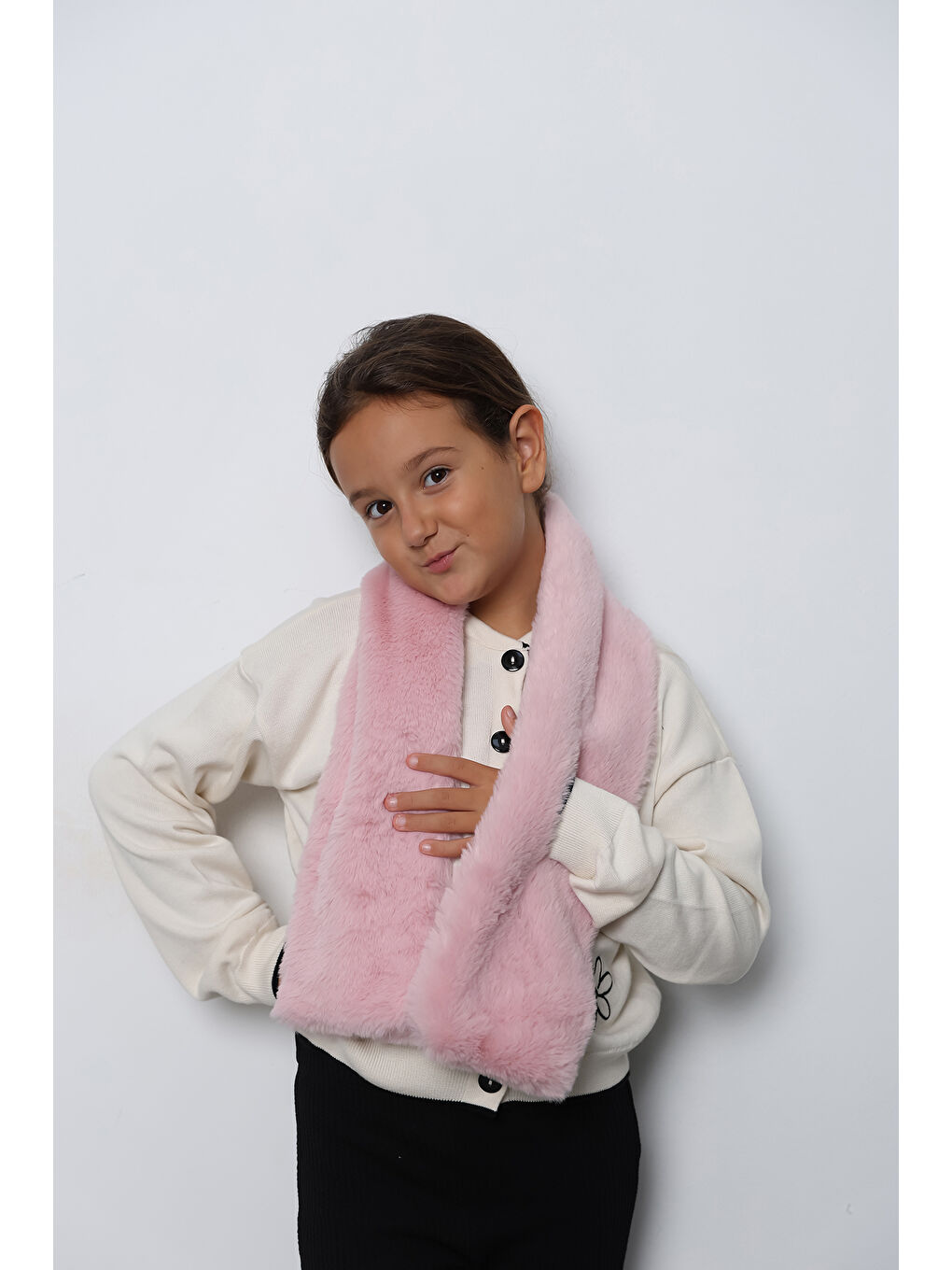 Luminos Butik Kız Çocuk Pembe Pelüş Kaşkol Boyunluk Atkı Byn001 - 3
