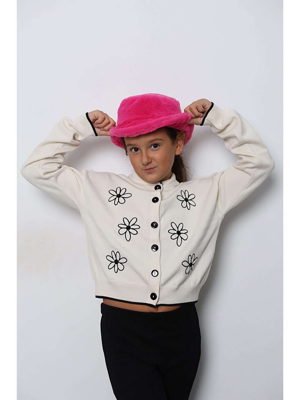 Kız Çocuk Fuşya Pelüş Bucket Kova Şapka Spk1135-1