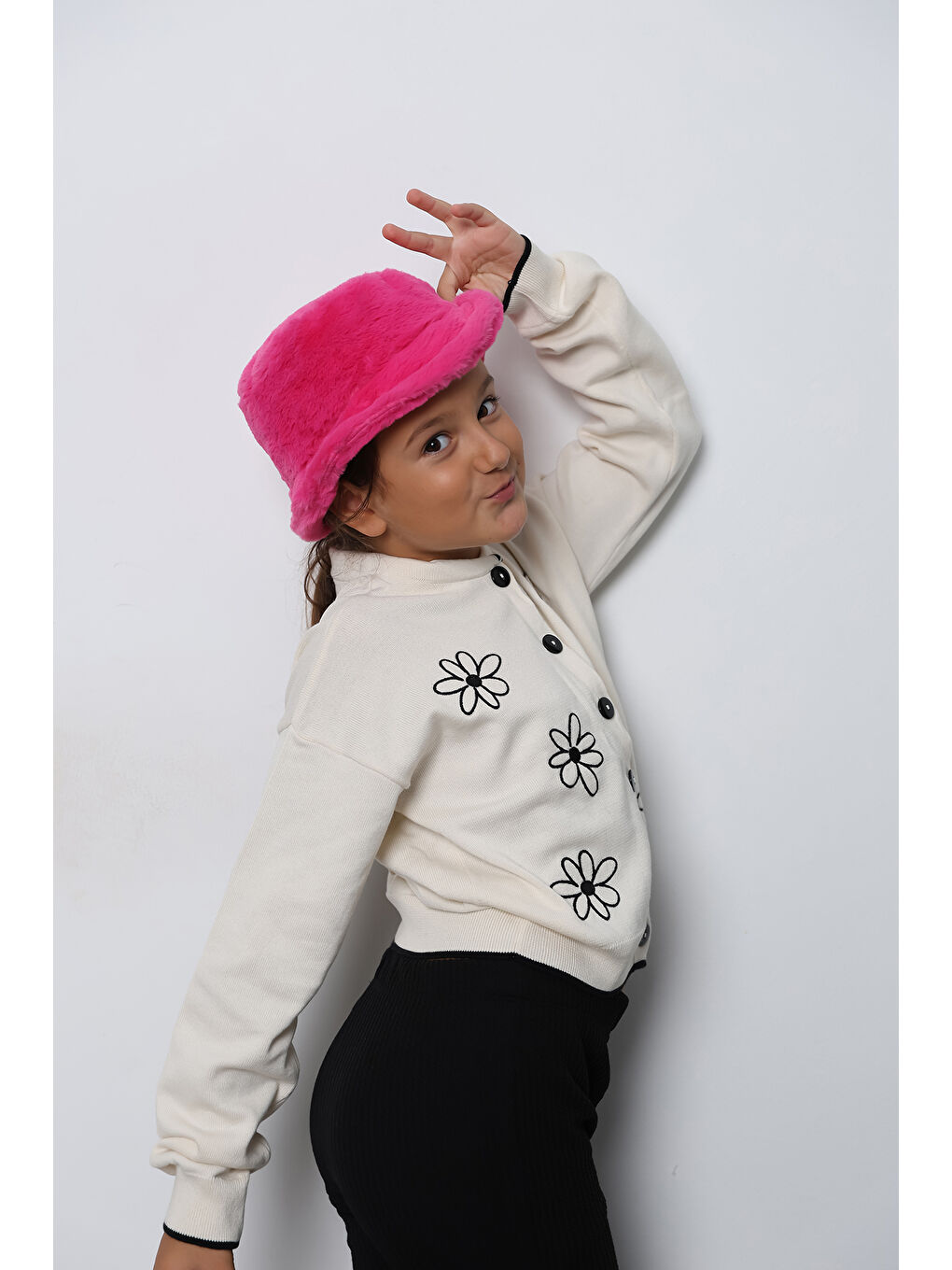 Kız Çocuk Fuşya Pelüş Bucket Kova Şapka Spk1135-2