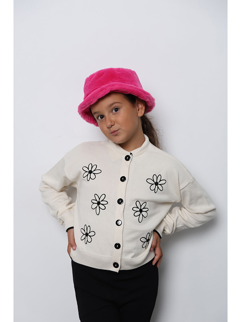 Kız Çocuk Fuşya Pelüş Bucket Kova Şapka Spk1135-3