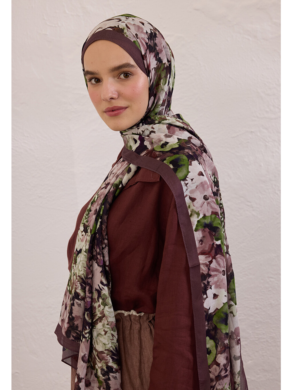 Kırmızı Beauty Blossom Desen Rami Şal Erik Çürüğü-2
