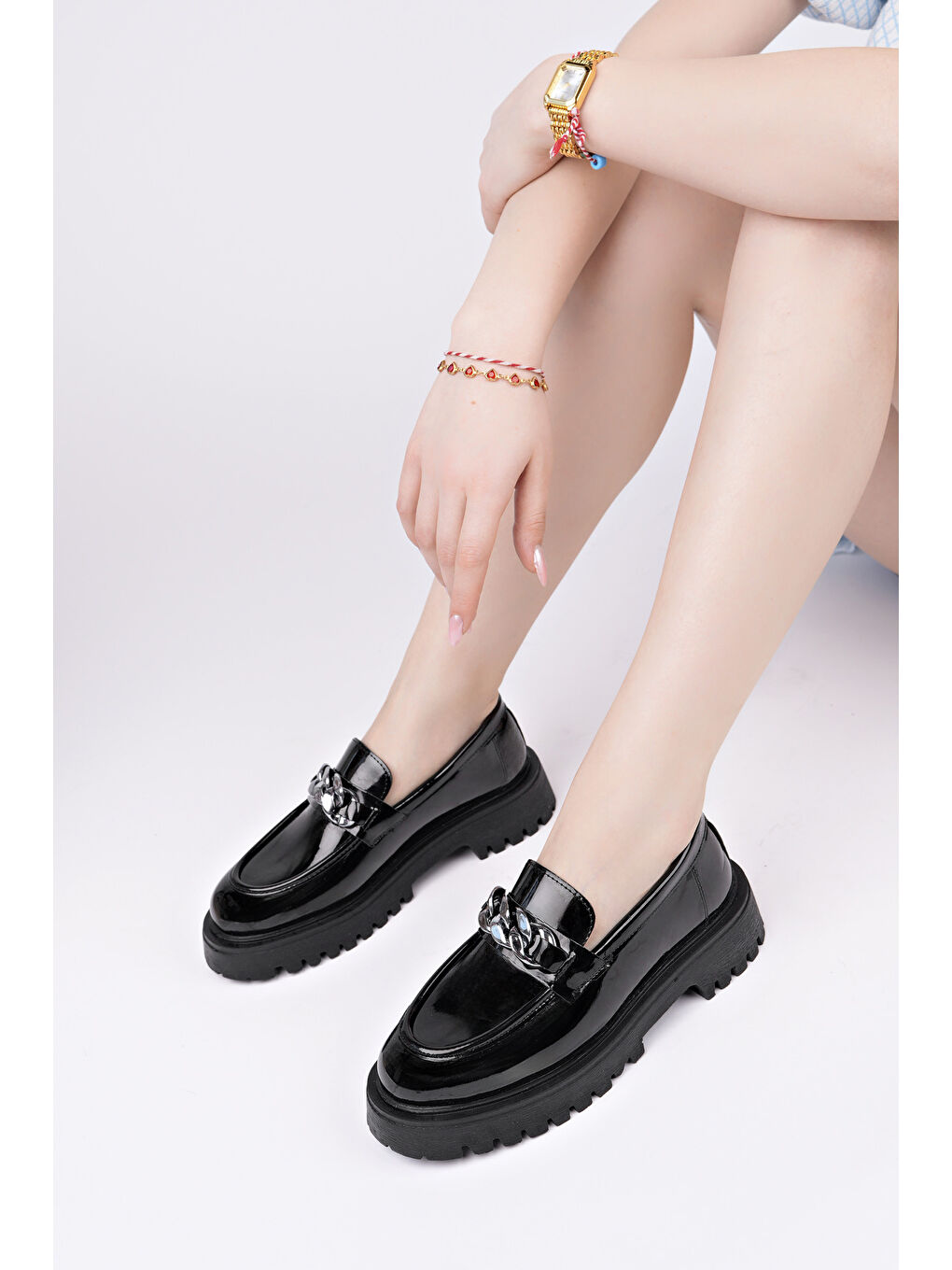 Siyah DAİLY Kadın Loafer Kalın Taban Tokalı Günlük Casual Makosen Ayakkabı-4