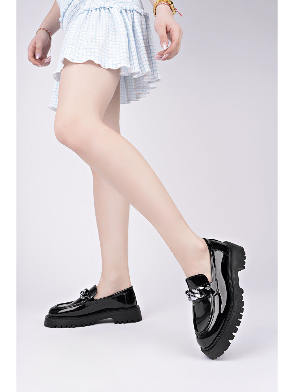 Siyah DAİLY Kadın Loafer Kalın Taban Tokalı Günlük Casual Makosen Ayakkabı-6