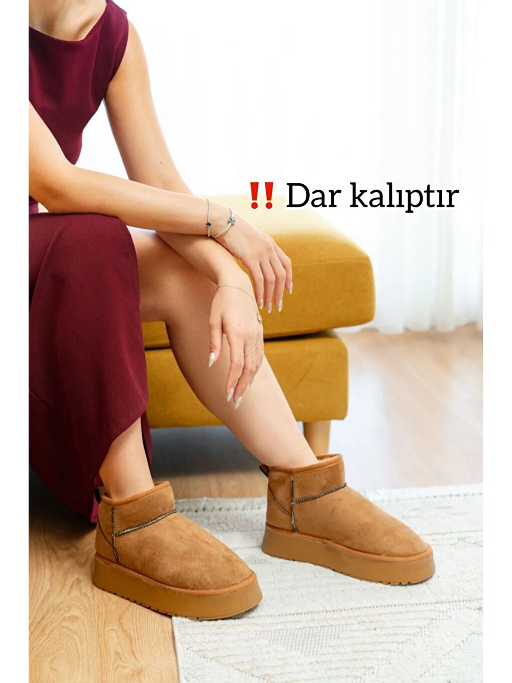 Kahverengi Kadın Bot Kadın Ayakkabı Içi Kürklü Bot Kalın Tabanlı Bot Modeli-1