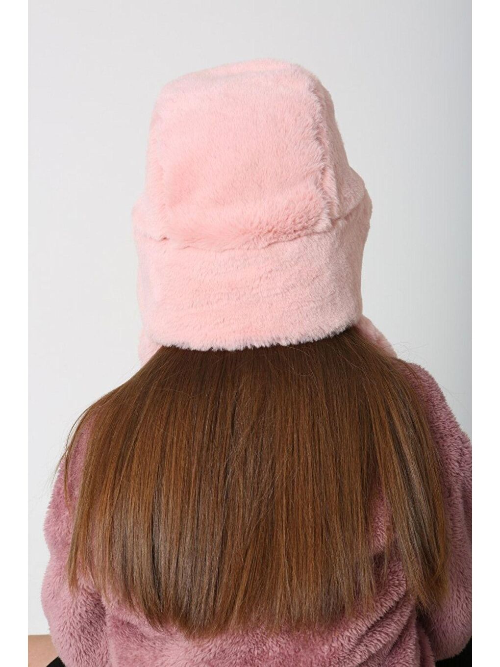 Pembe Kız Çocuk Çıtçıtlı Pudra Kürklü Kulaklıklı Pelüş Bere Şapka Bere1114-5