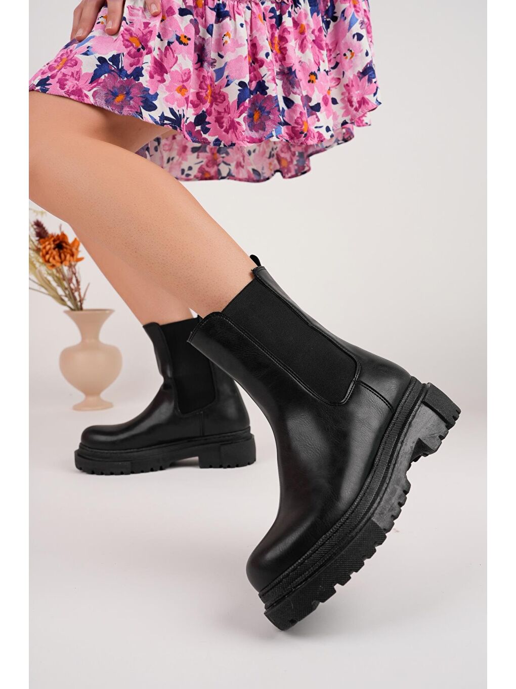 Siyah Pamela Kadın Kalın Taban Bot-3