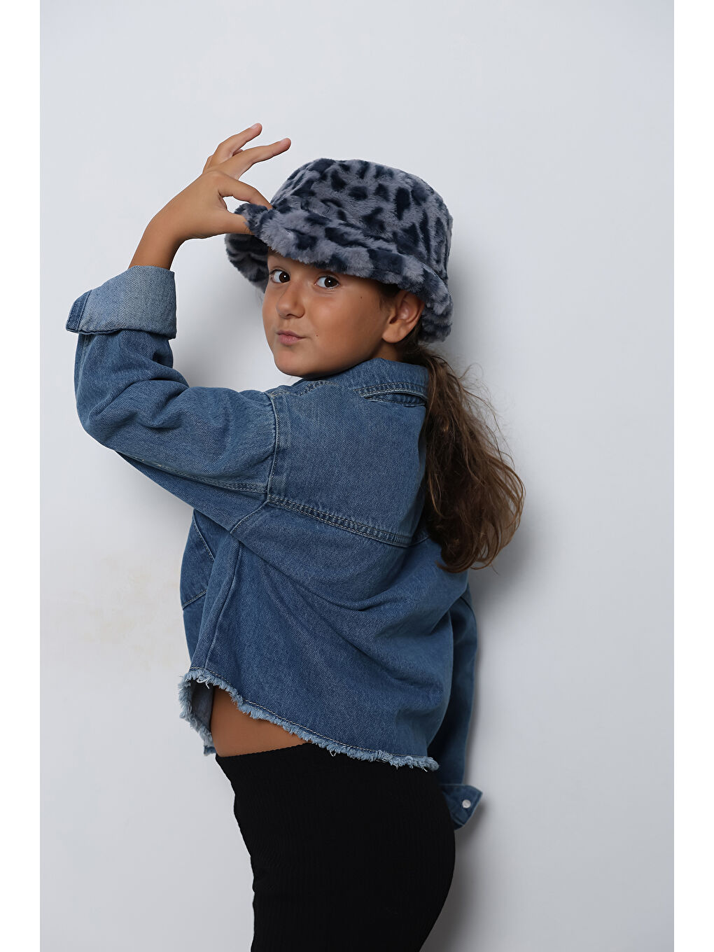 Luminos Butik Kız Çocuk Indigo Leopar Desenli Pelüş Bucket Kova Şapka Spk1140 - 1