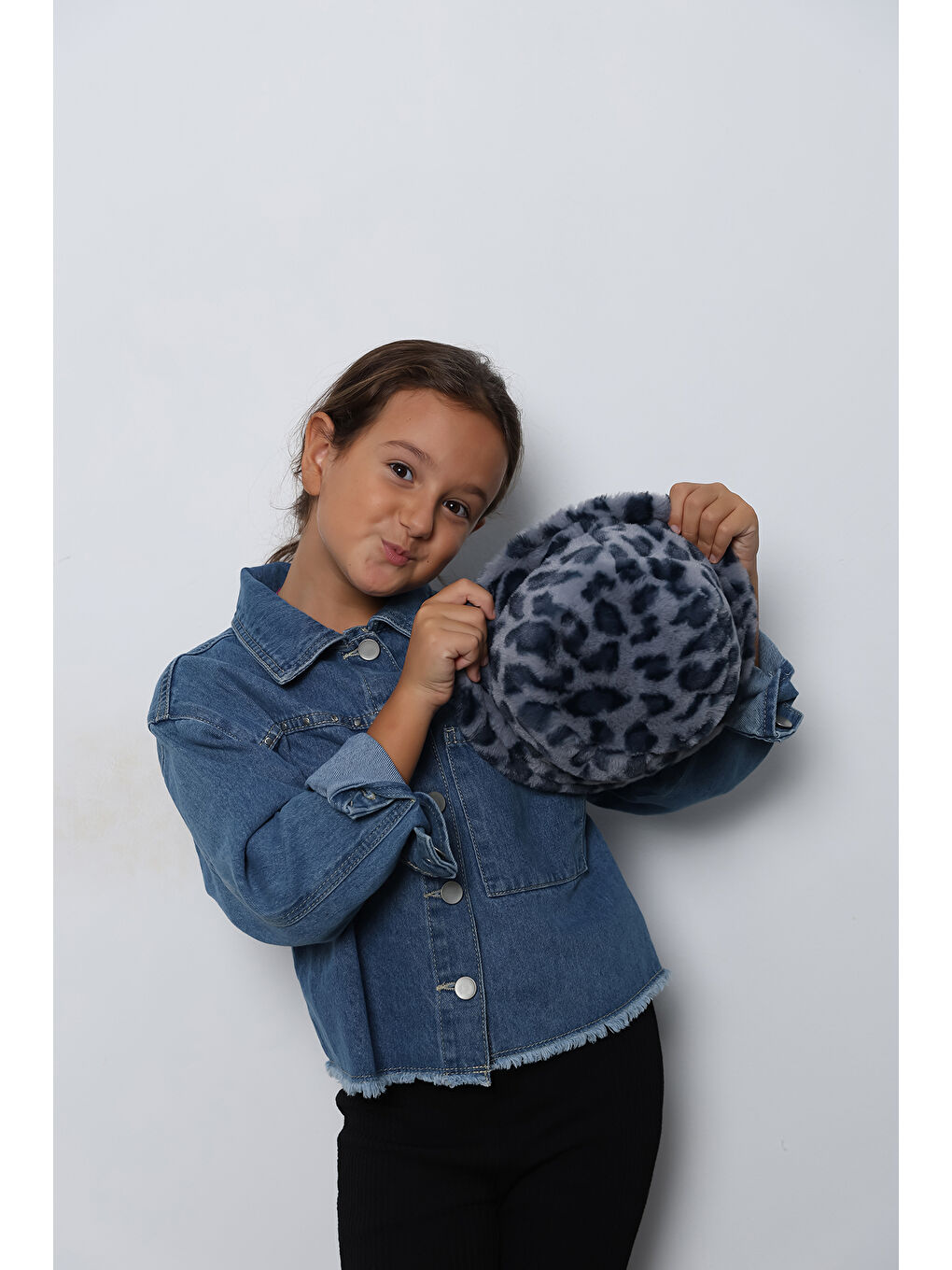 Luminos Butik Kız Çocuk Indigo Leopar Desenli Pelüş Bucket Kova Şapka Spk1140 - 5