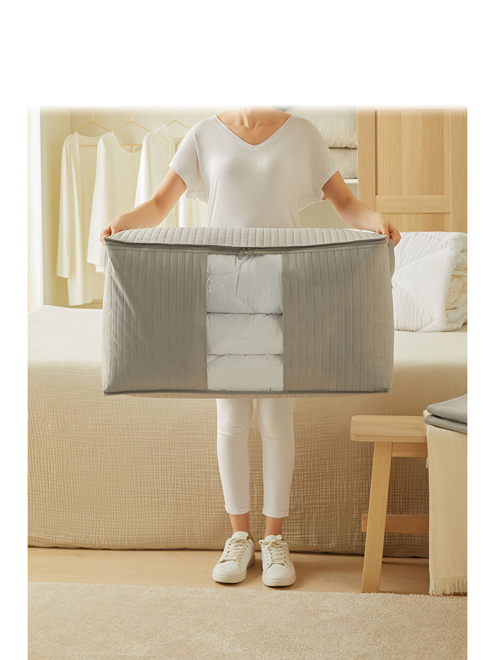 Mega Boy Pvc Pencereli Gri Renk Kapitone Hurç 75 x 40 x 40 cm-2