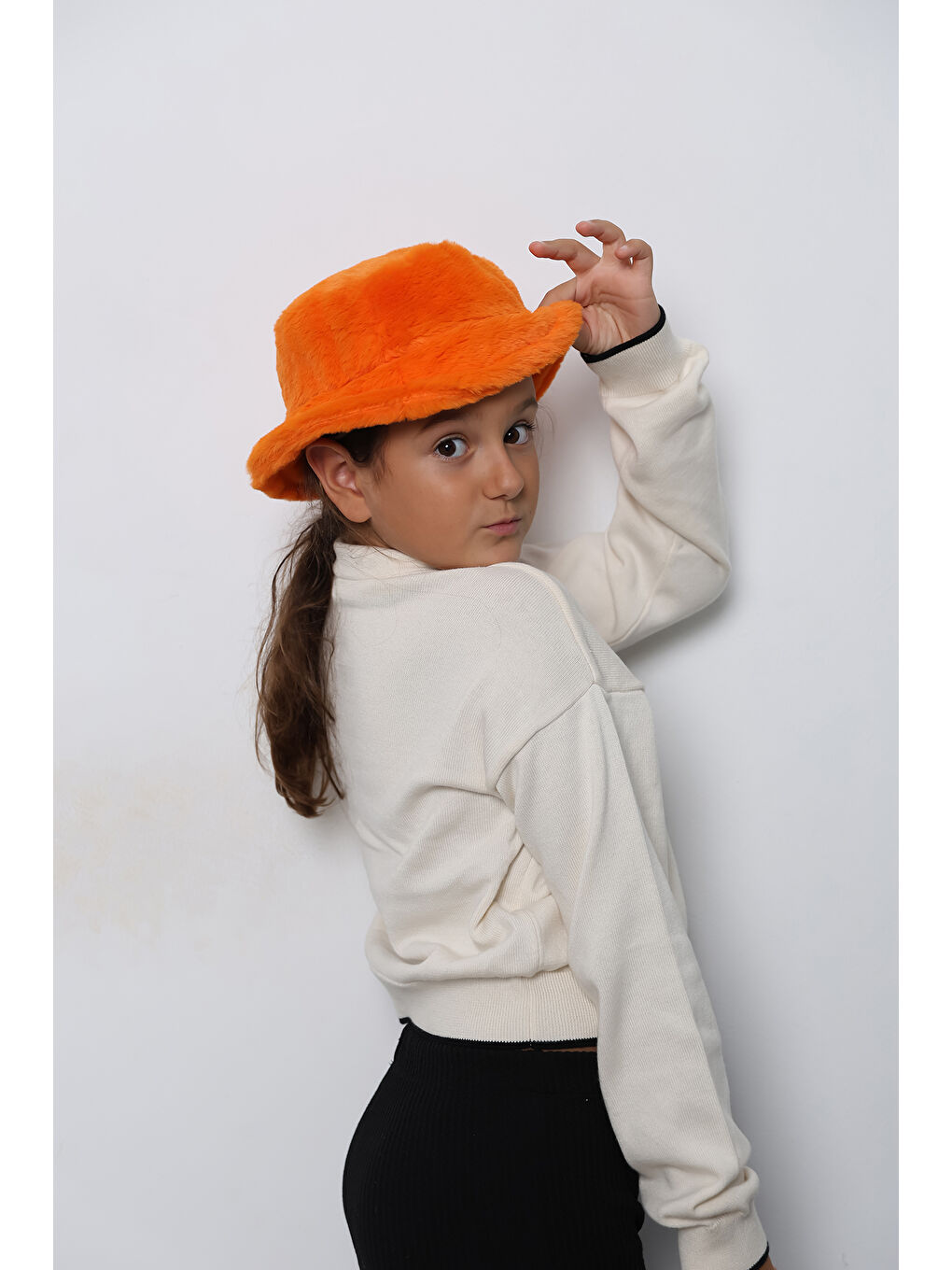 Luminos Butik Kız Çocuk Turuncu Pelüş Bucket Kova Şapka Spk1135