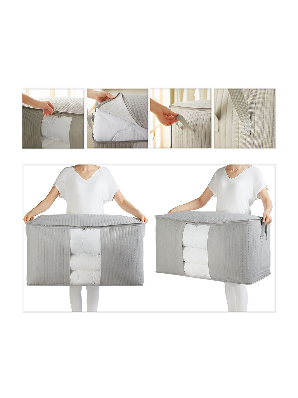 Mega Boy Pvc Pencereli Gri Renk Kapitone Hurç 75 x 40 x 40 cm-4