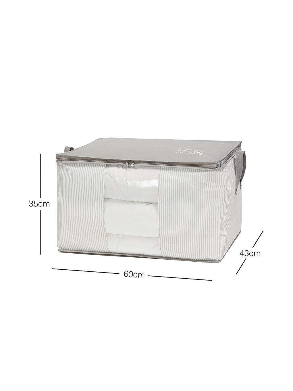 Büyük Boy Pvc Pencereli Gri Çizgili Stuff & Things Hurç 60 x 43 x 35 cm-5