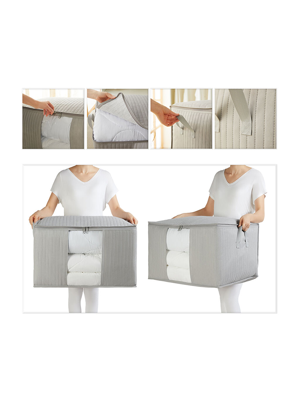 Büyük Boy Pvc Pencereli Gri Renk Kapitone Hurç 60 x 43 x 35 cm-4