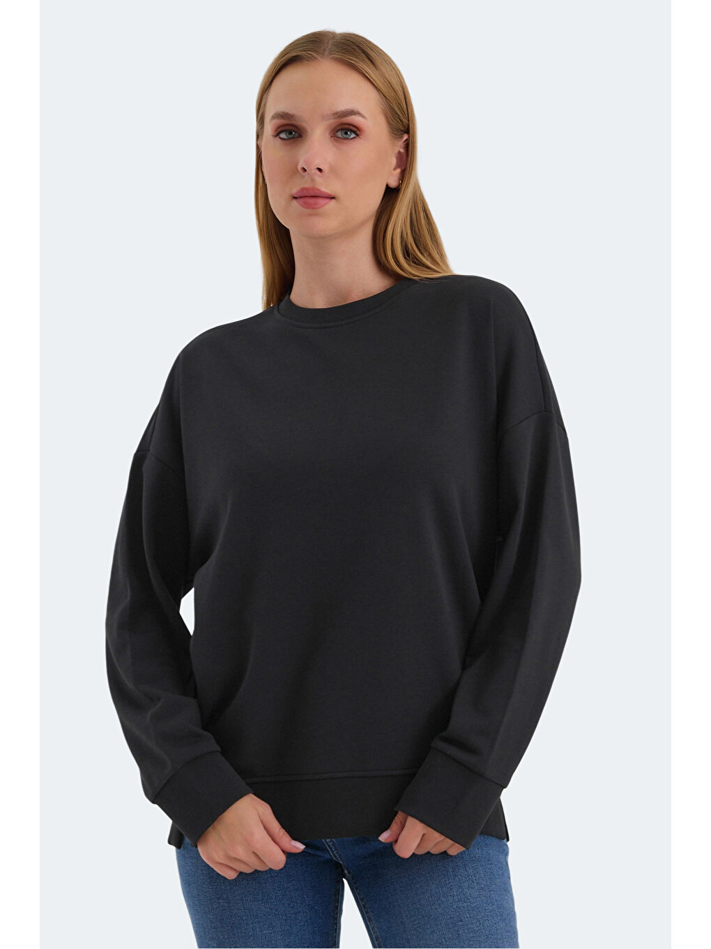 VIRTUE Kadın Oversıze Siyah Sweatshirt-5