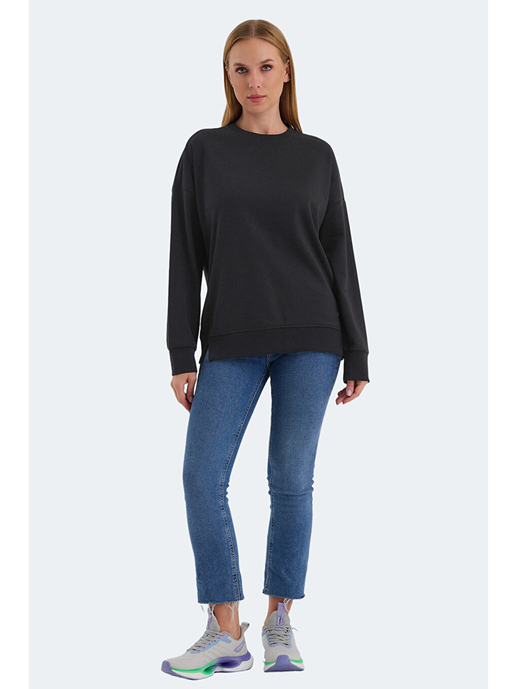 VIRTUE Kadın Oversıze Siyah Sweatshirt-6