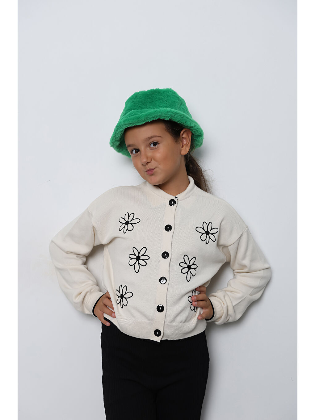 Kız Çocuk Yeşil Pelüş Bucket Kova Şapka Spk1135-2