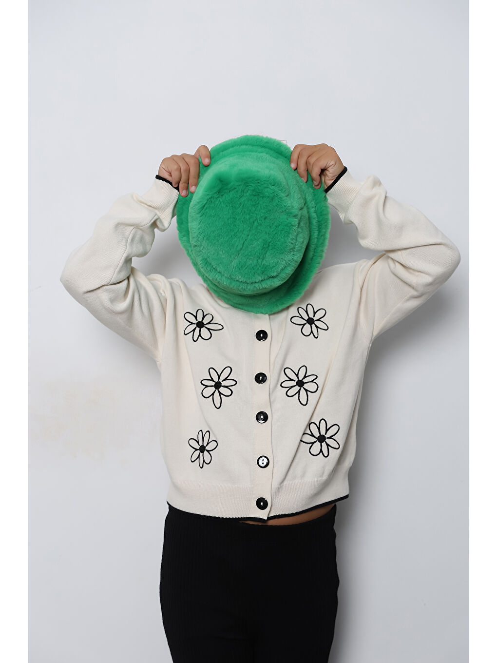 Kız Çocuk Yeşil Pelüş Bucket Kova Şapka Spk1135-5