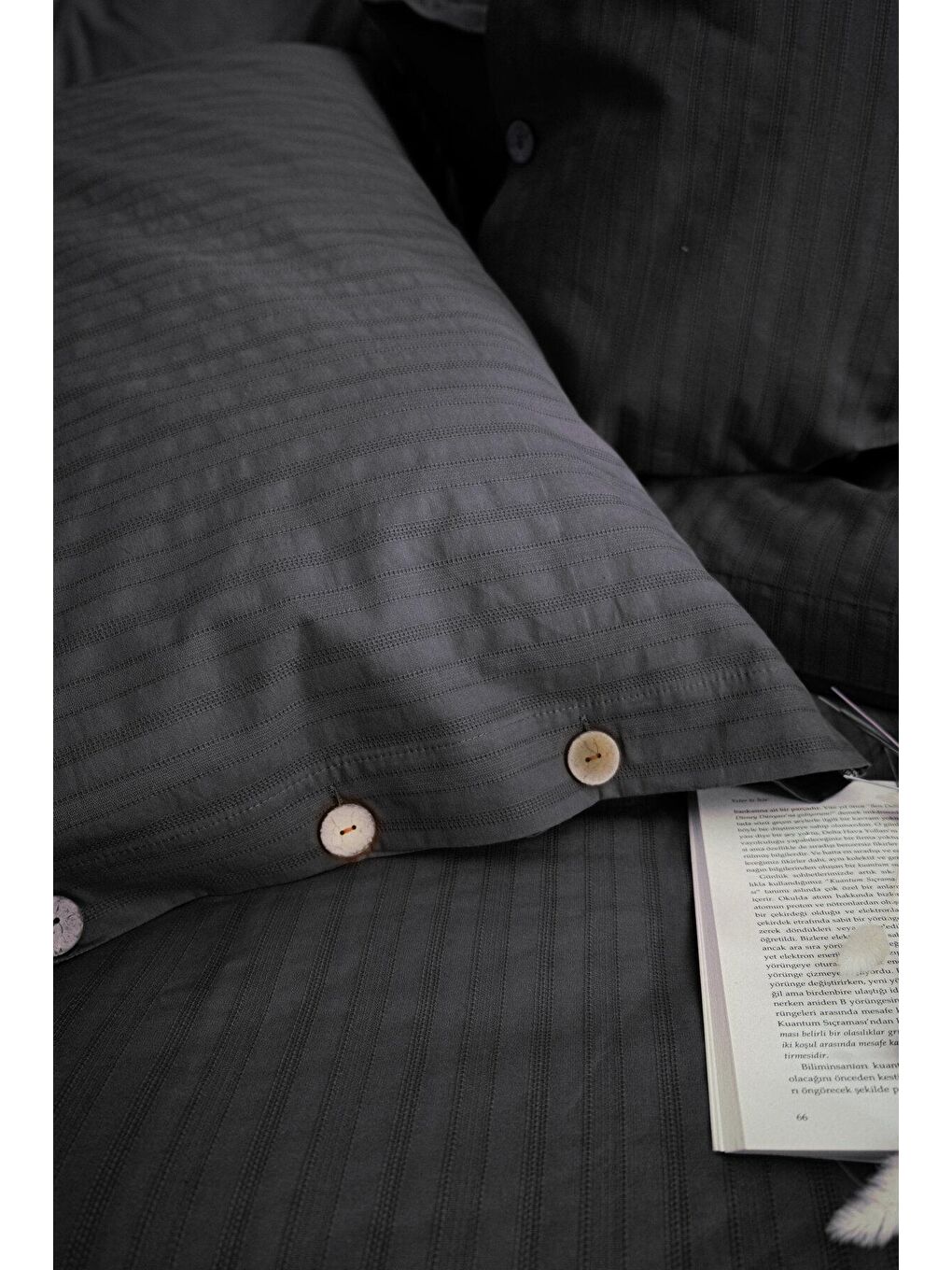 %100 Pamuk Tek Kişilik Düğmeli Nevresim Seti Arsida Antrasit-1