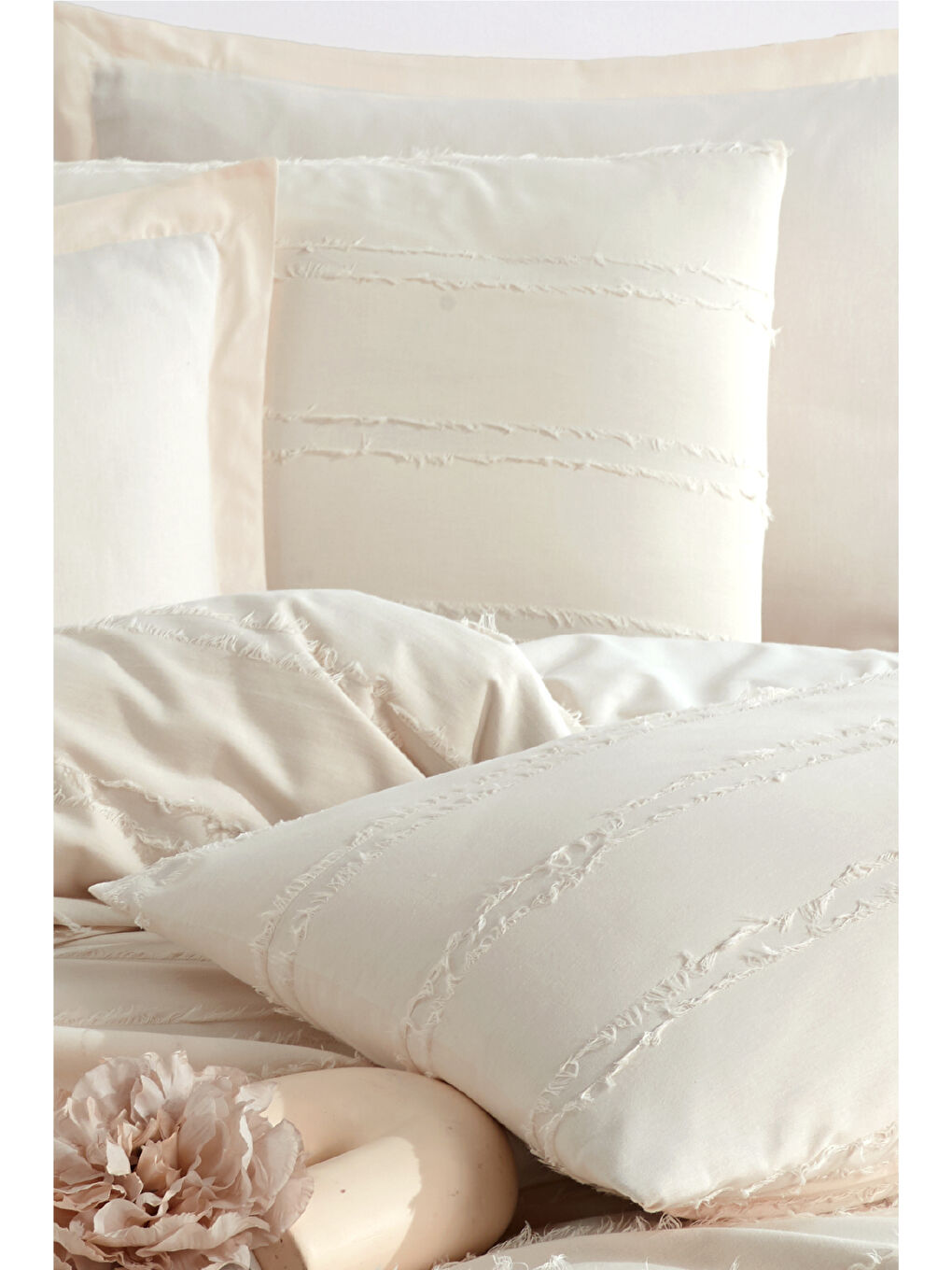 Ranforce %100 Pamuk Tek Kişilik Saçaklı Nevresim Seti Avola Ekru-1