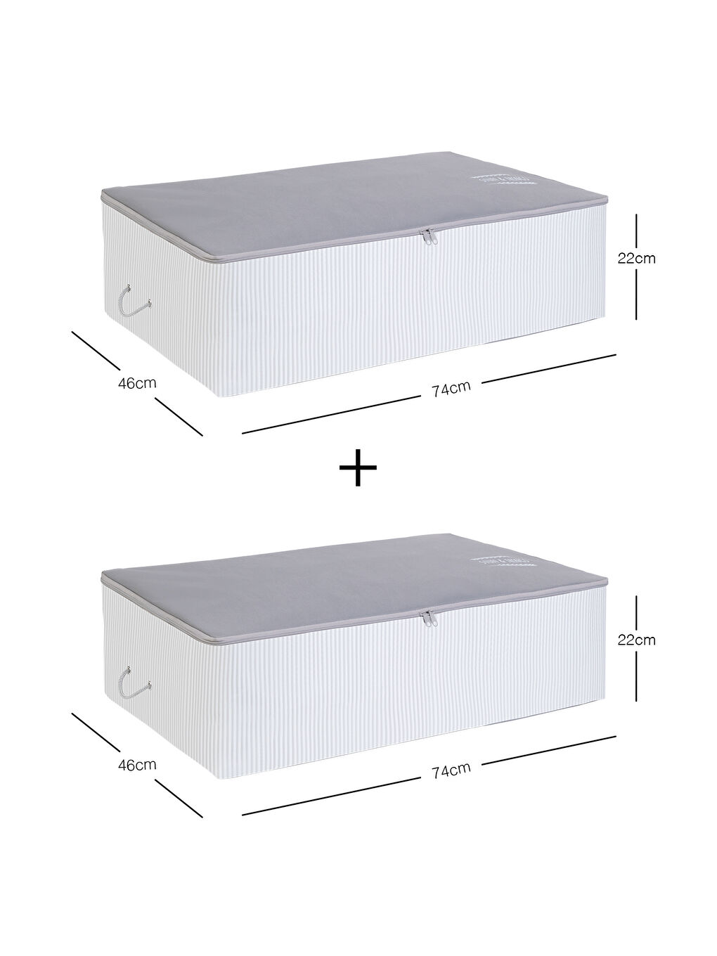 2 Adet Mega Boy Gri Çizgili Stuff&Things Baza Altı Hurç Set 74 x 46 x 22 cm-1