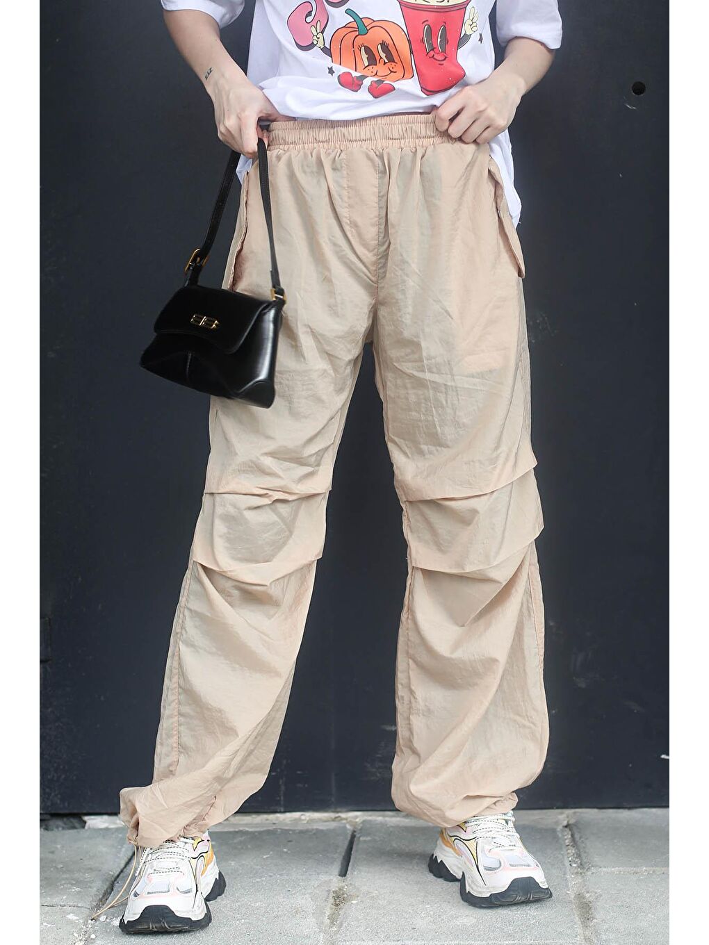 Bej Paraşüt Jogger Kadın Pantolon Mg1726-1