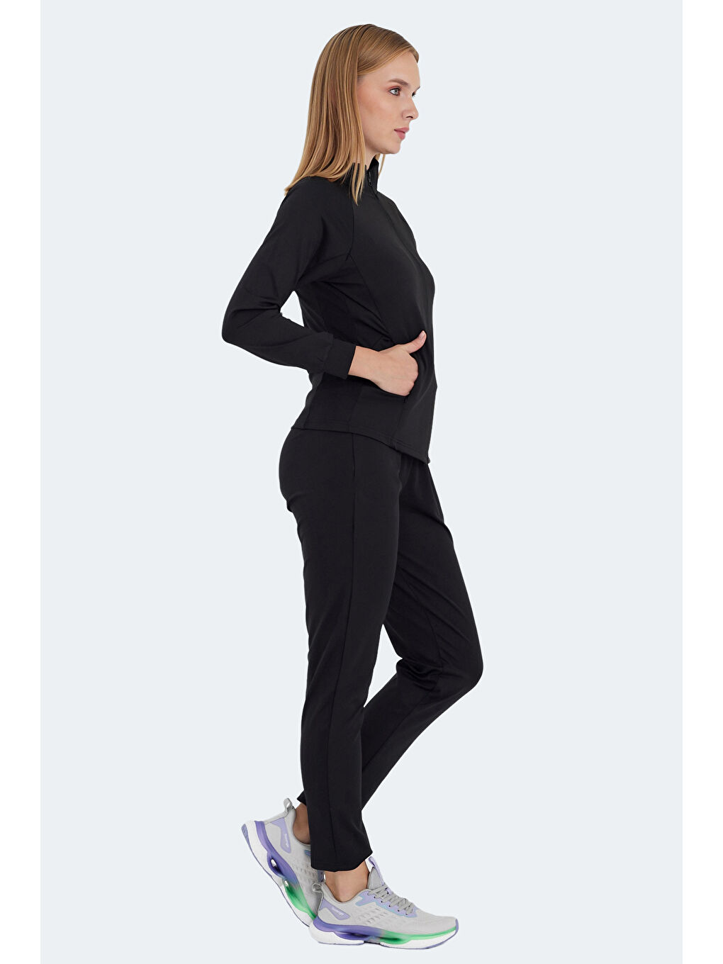 RAQUEL IN Kadın Fermuarlı Dik Yaka Cepli Siyah Eşofman Takımı-2