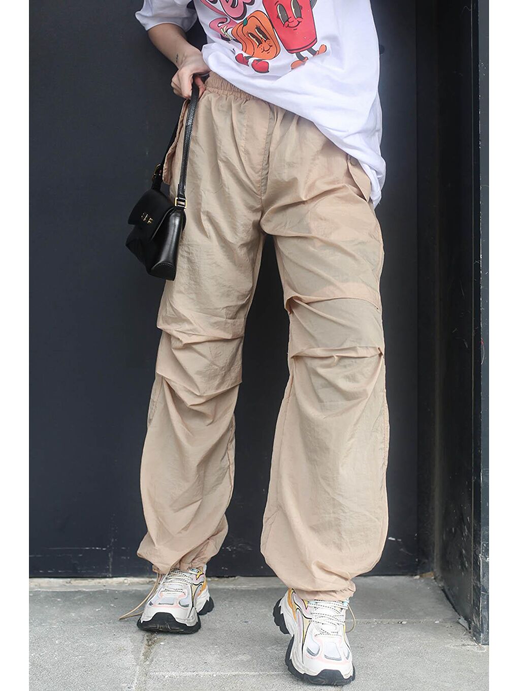 Bej Paraşüt Jogger Kadın Pantolon Mg1726-2