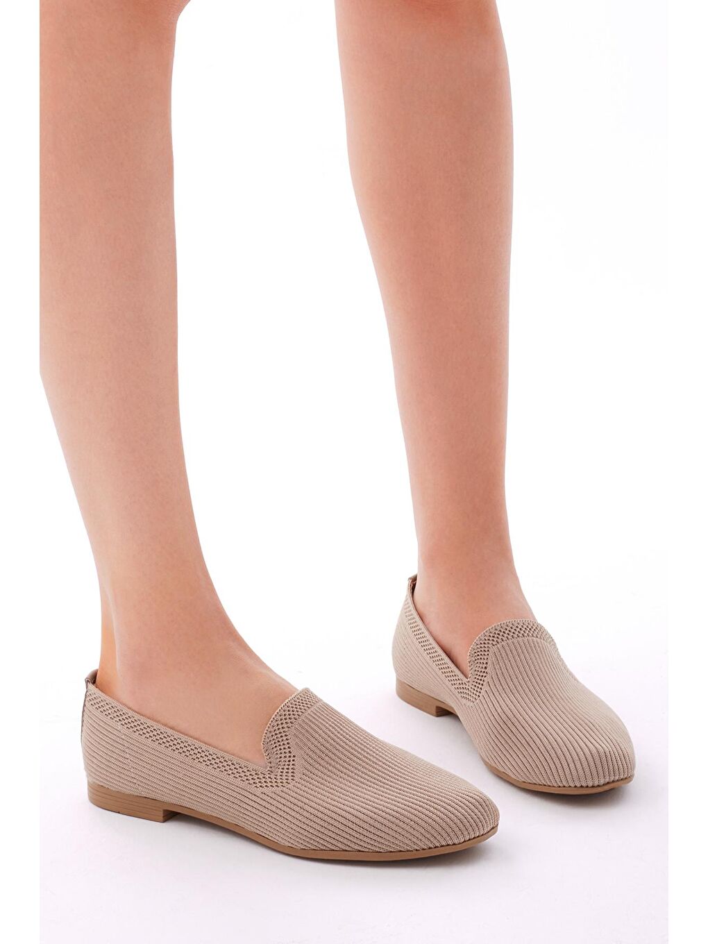 Kahverengi Kadın Vizon Rahat Kalıp Düz Örgü Babet-1