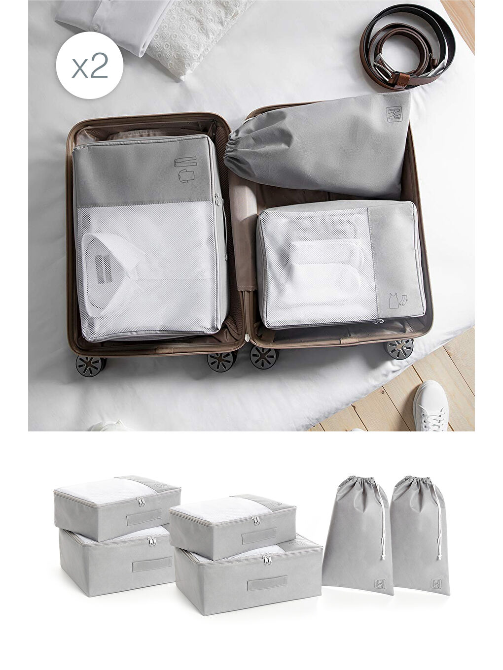 6'lı Gri Renk Bavul İçi Düzenleyici Set