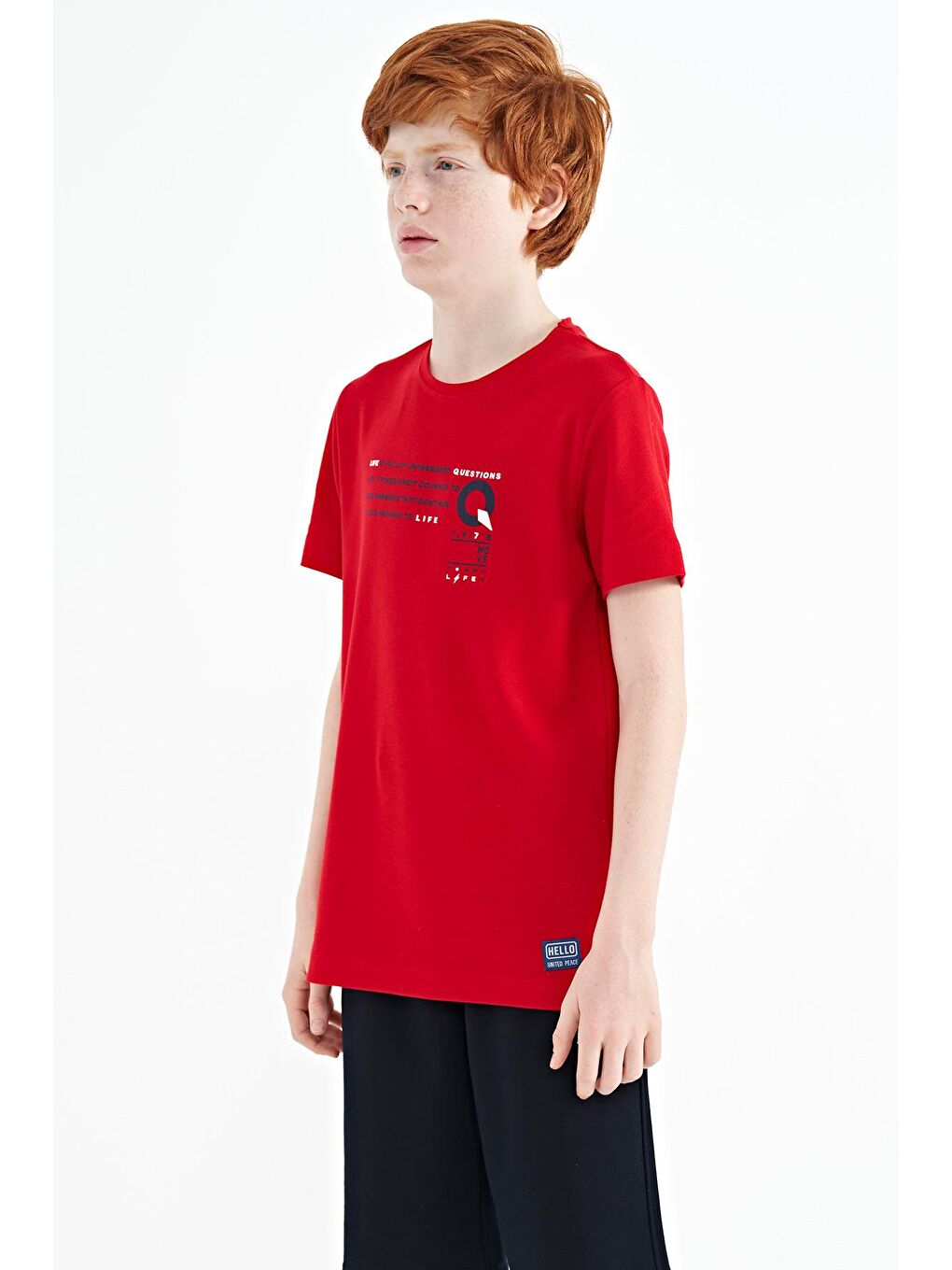 TOMMYLIFE Kırmızı Baskı Detaylı O Yaka Standart Kalıp Erkek Çocuk T-Shirt - 11145 - 4