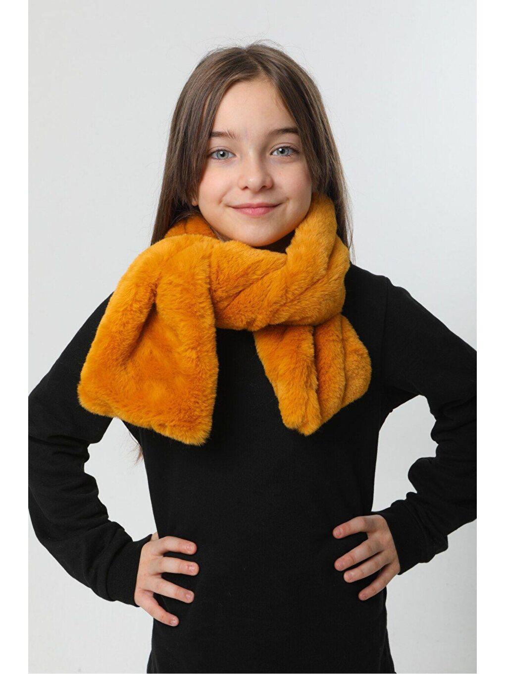 Kahverengi Kız Çocuk Safran Pelüş Kaşkol Boyunluk Atkı Byn001-1