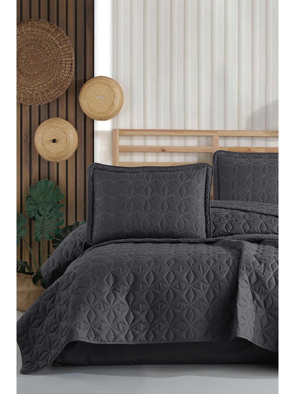 Antrasit Microfiber Çift Kişilik Yatak Örtüsü Seti