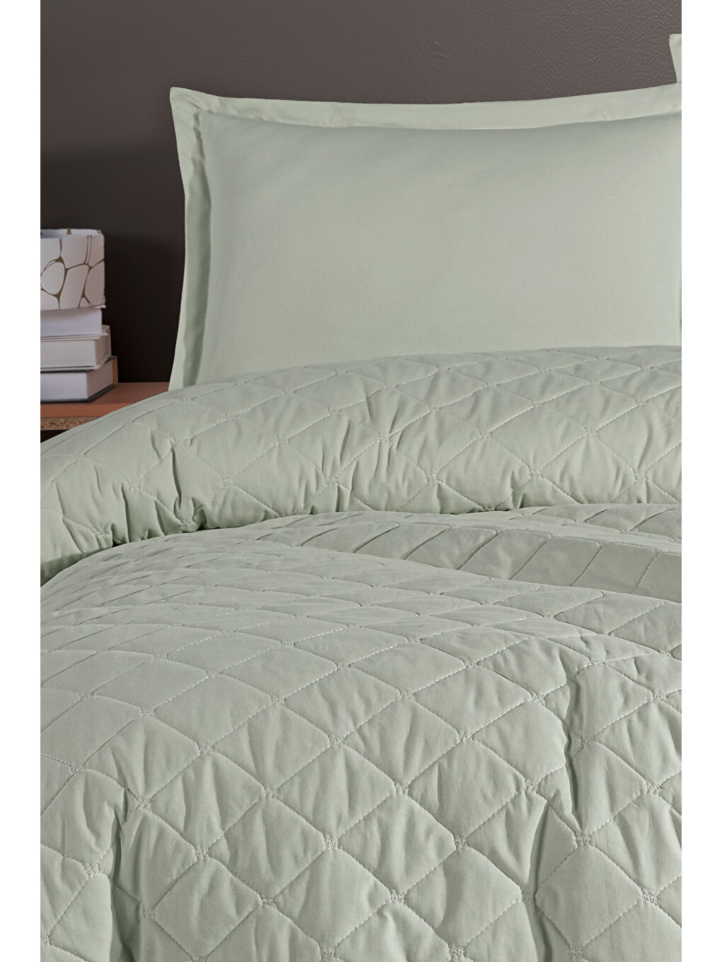 Yeşil Ranforce %100 Pamuk Tek Kişilik Dört Mevsim Kapitoneli Nevresim Takımı Etta Ada Çayı-2