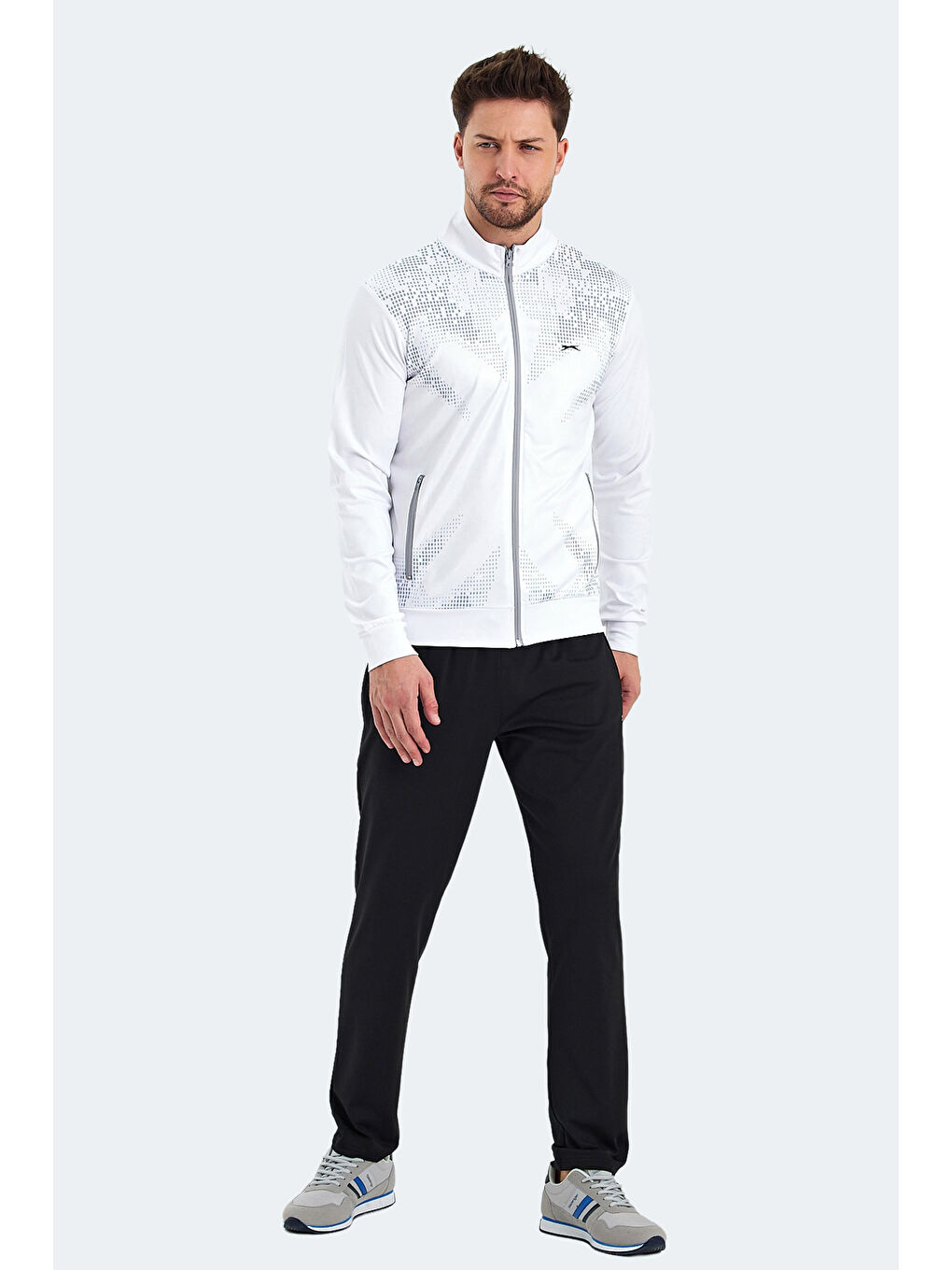 RECOGNIZE Erkek Fermuarlı Dik Yaka Cepli Beyaz Eşofman Takımı-2