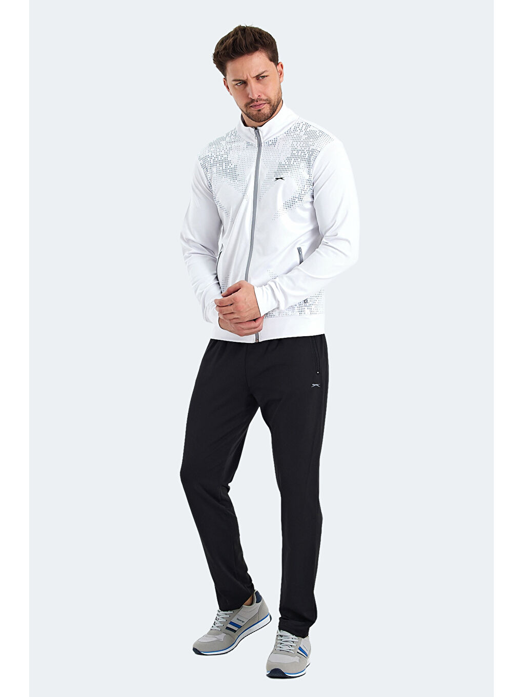 RECOGNIZE Erkek Fermuarlı Dik Yaka Cepli Beyaz Eşofman Takımı-3