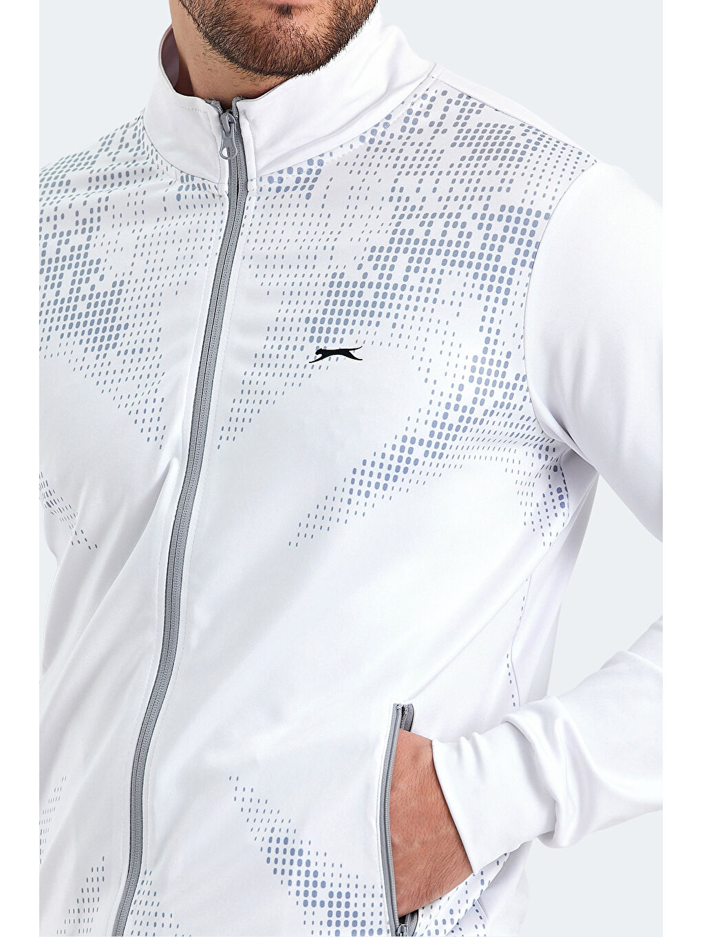 RECOGNIZE Erkek Fermuarlı Dik Yaka Cepli Beyaz Eşofman Takımı-4