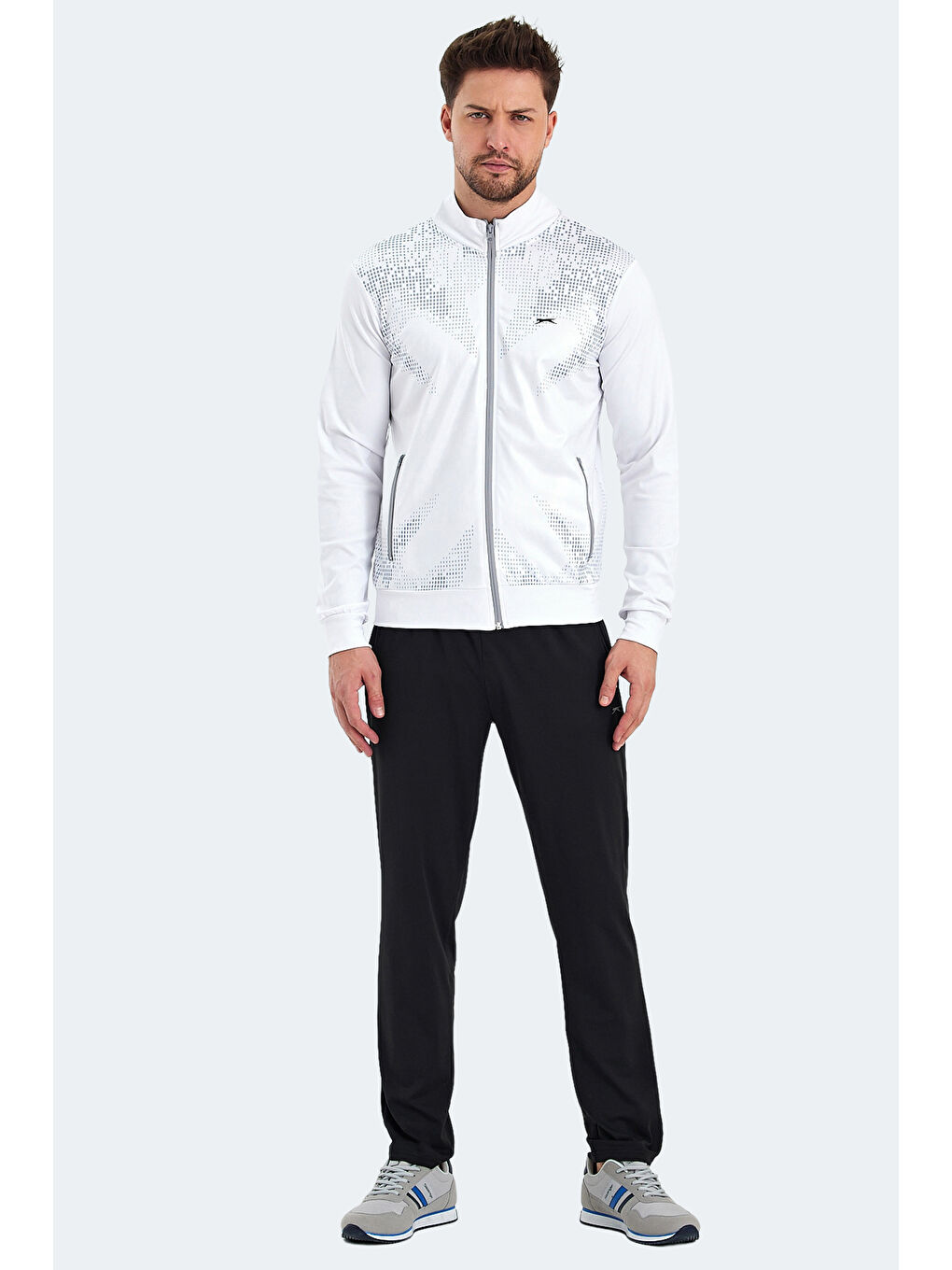 RECOGNIZE Erkek Fermuarlı Dik Yaka Cepli Beyaz Eşofman Takımı-6