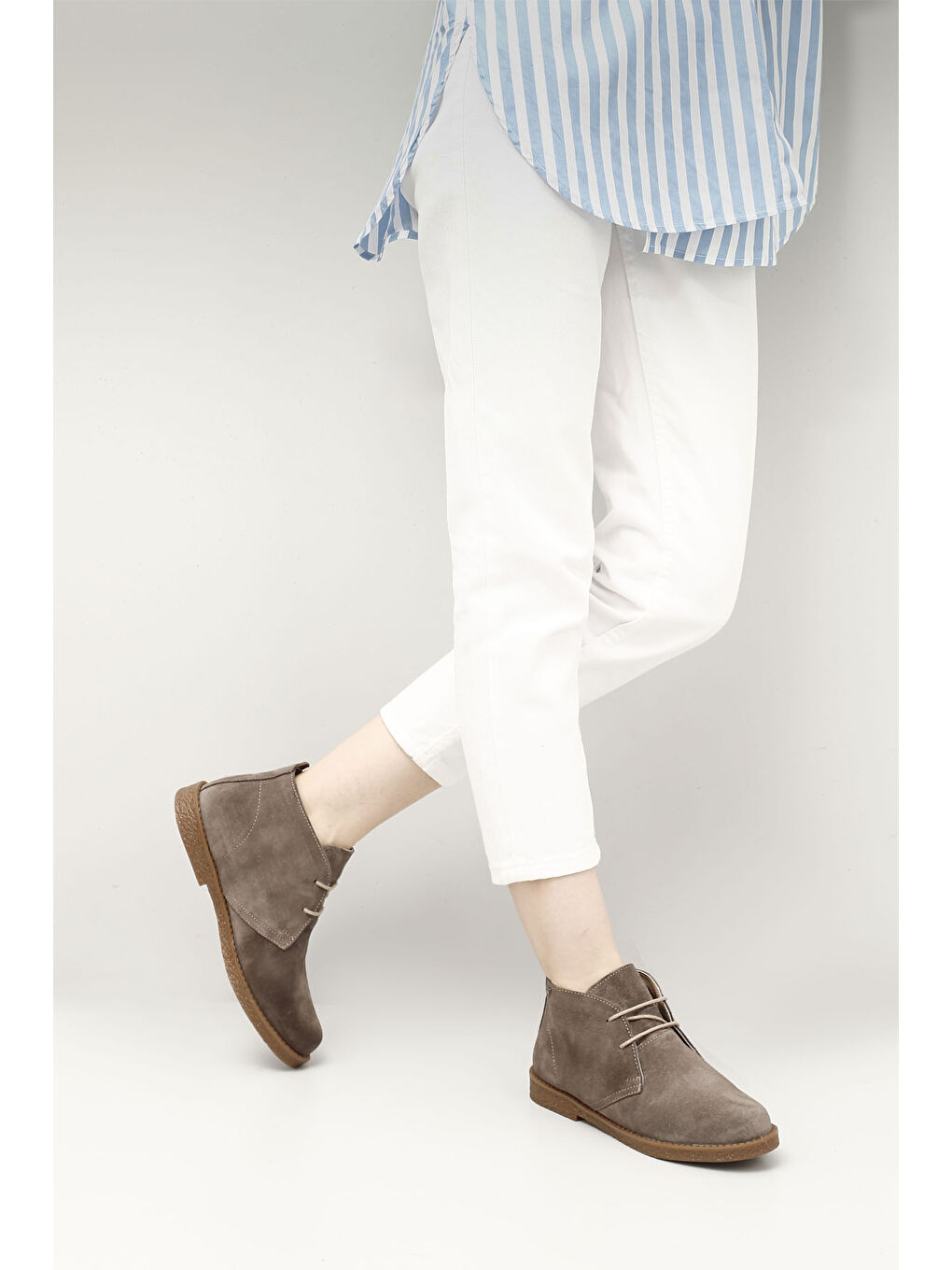 Bej Kadın VİZON Oxford Kalıp Kauçuk Taban Hakiki Deri Bot-1