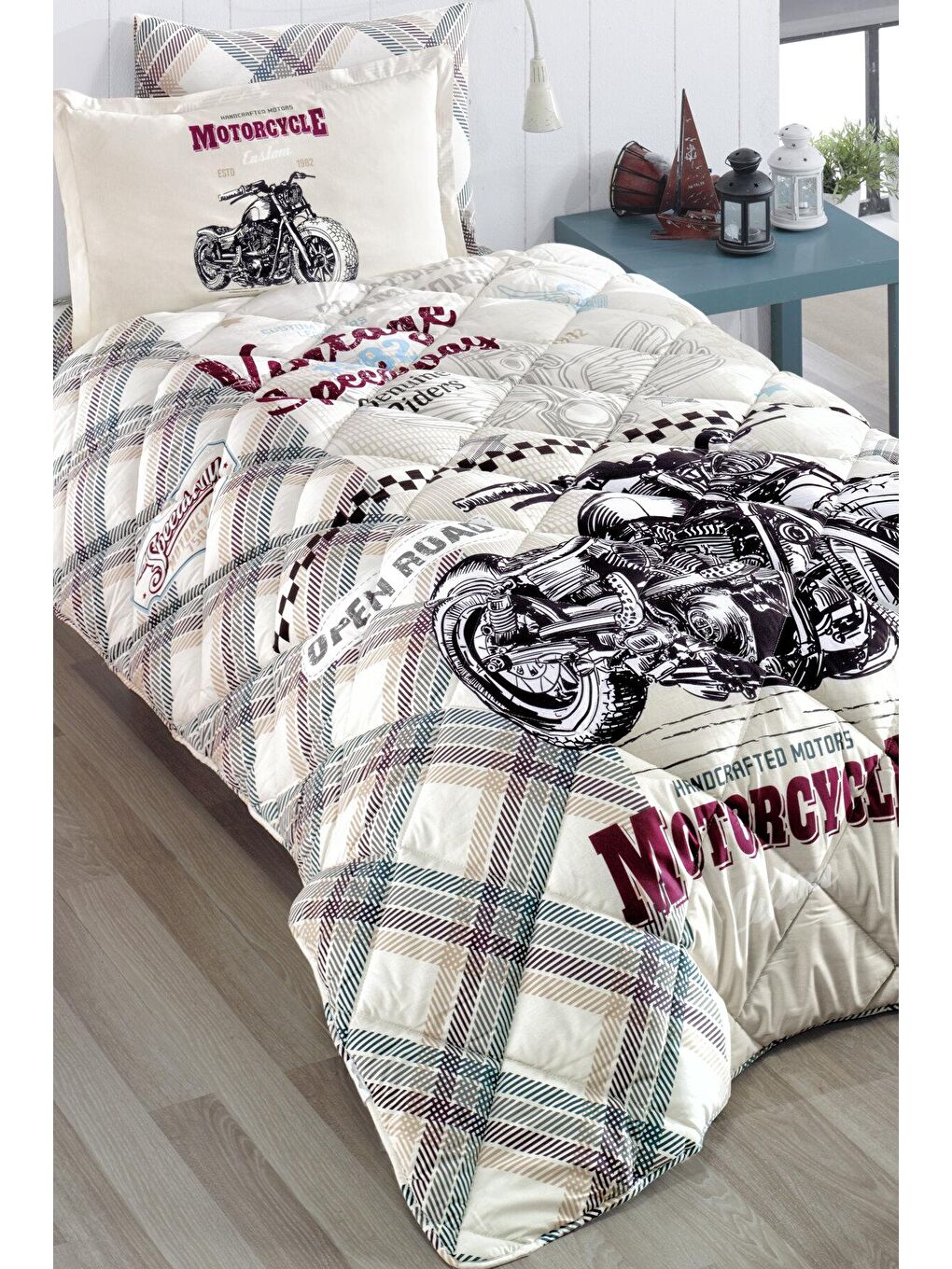%100 Pamuk Tek Kişilik Uyku Seti̇ Speedway Bej