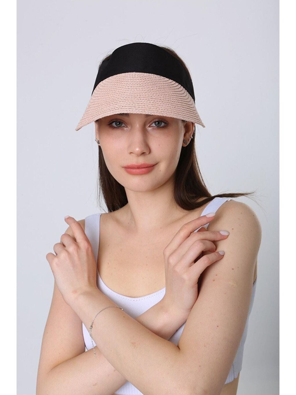 Pembe Pudra Ithal Katlanabilir Cırtlı Hasır Vizör - Tenisçi - Golf Şapka Hsr2060-1