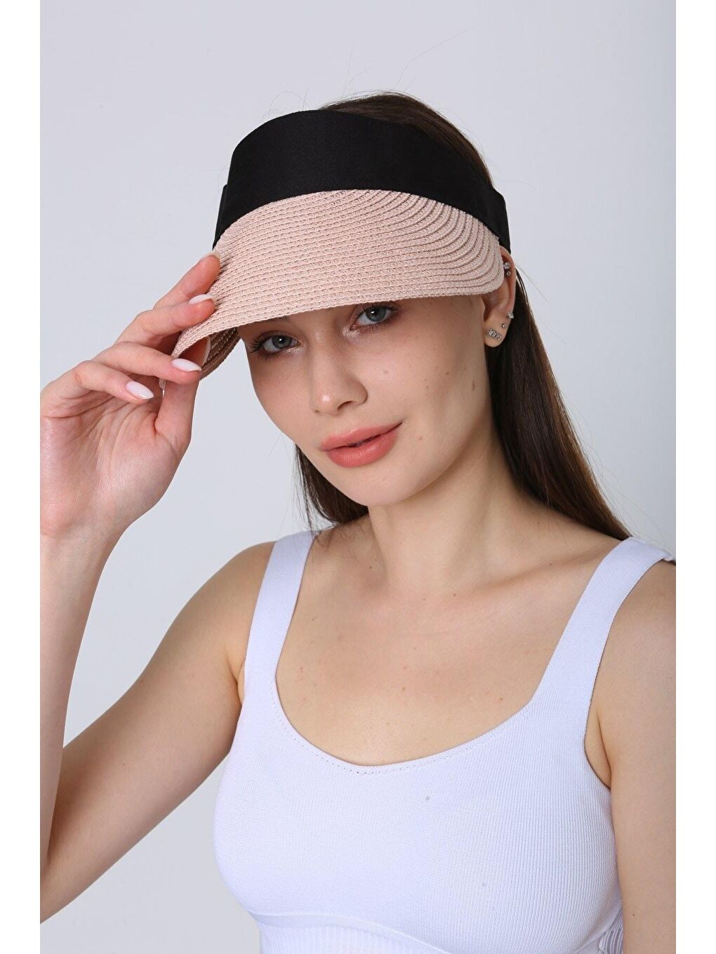 Pembe Pudra Ithal Katlanabilir Cırtlı Hasır Vizör - Tenisçi - Golf Şapka Hsr2060-2