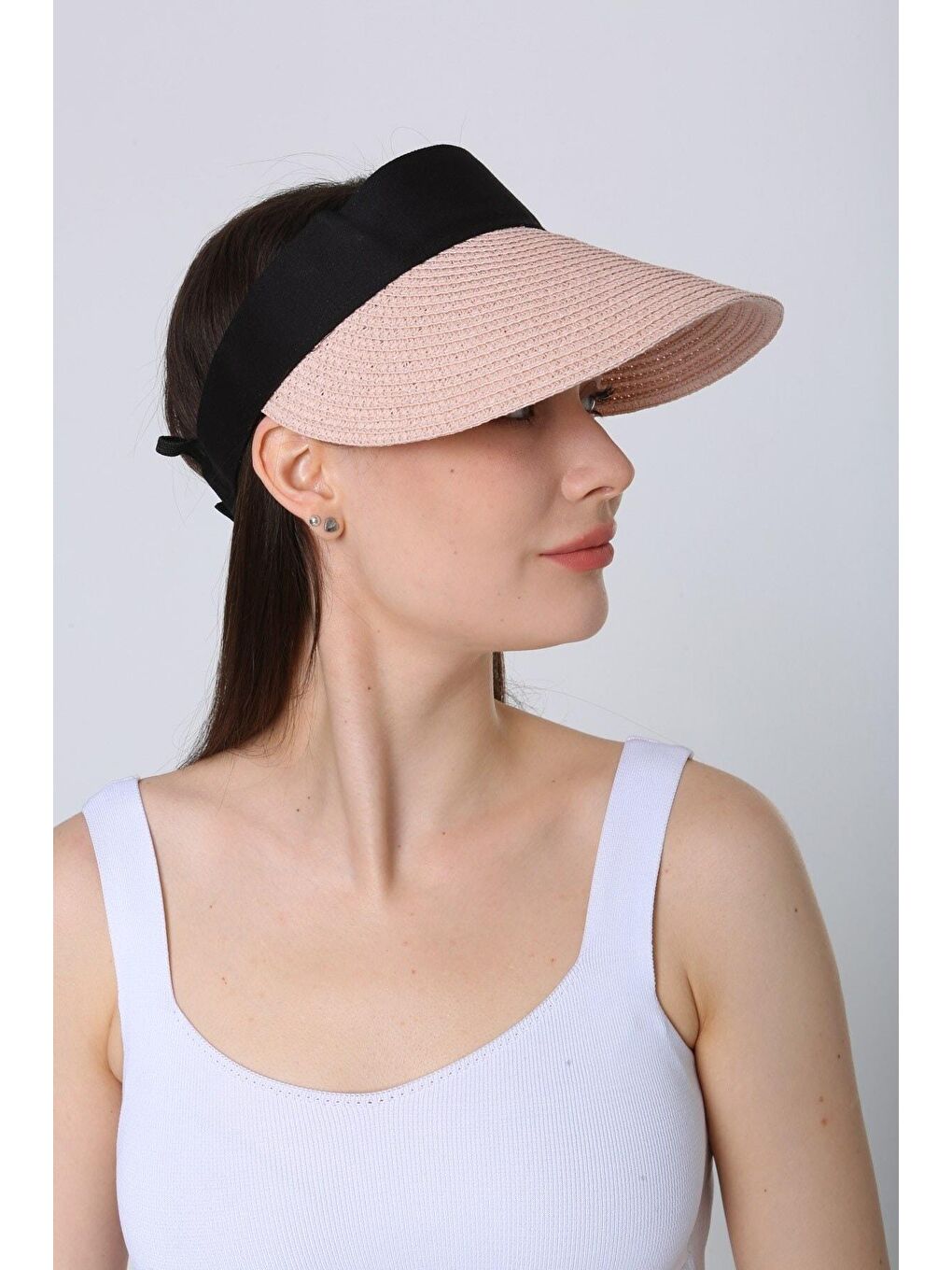 Pembe Pudra Ithal Katlanabilir Cırtlı Hasır Vizör - Tenisçi - Golf Şapka Hsr2060-3