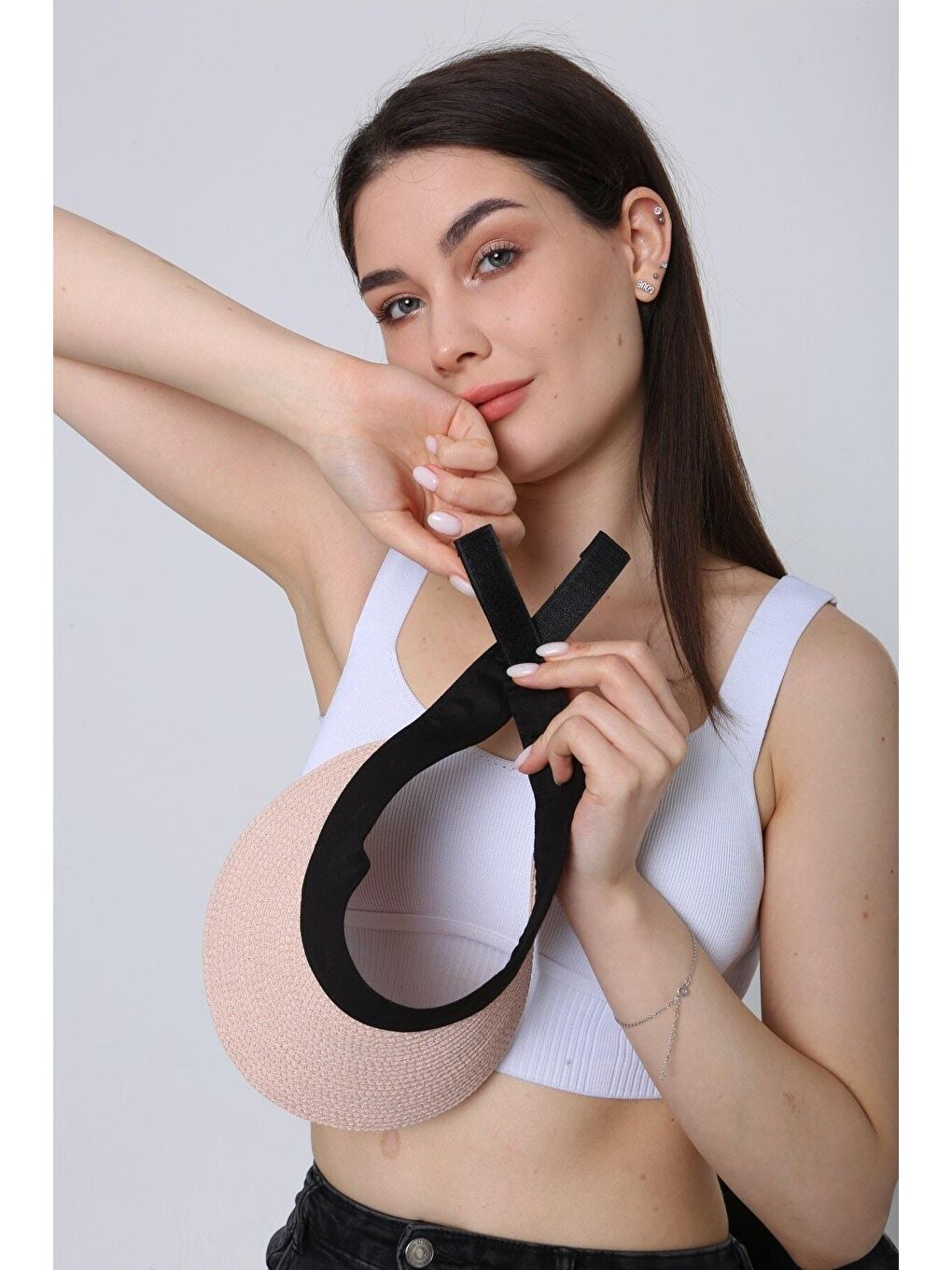 Pembe Pudra Ithal Katlanabilir Cırtlı Hasır Vizör - Tenisçi - Golf Şapka Hsr2060-4