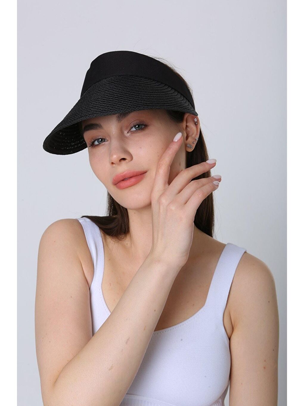 Siyah Ithal Katlanabilir Cırtlı Hasır Vizör - Tenisçi - Golf Şapka Hsr2060-1