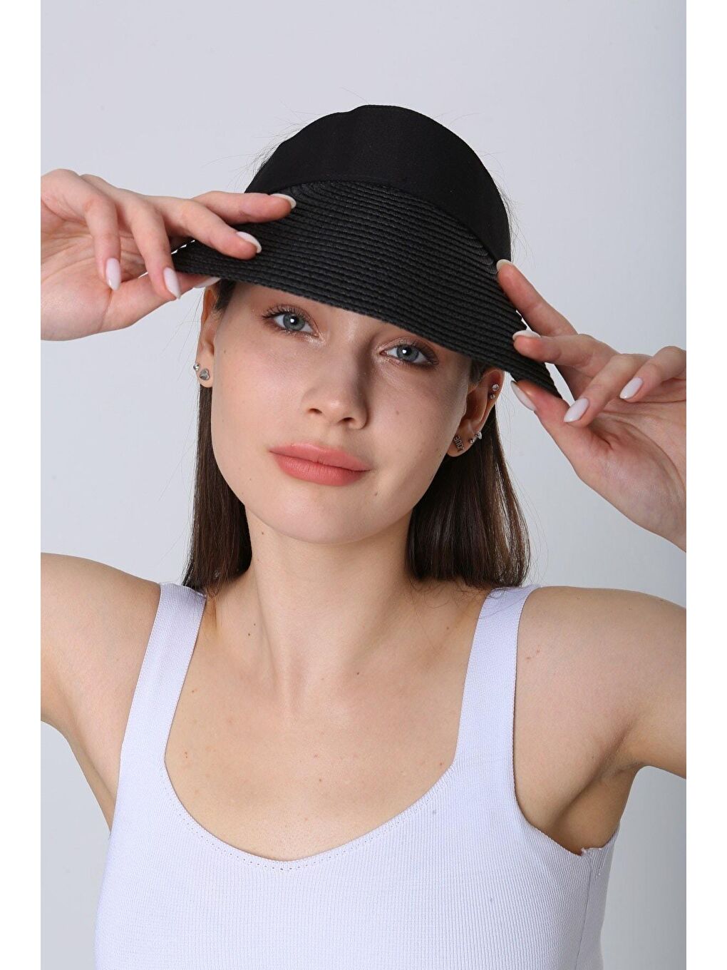 Siyah Ithal Katlanabilir Cırtlı Hasır Vizör - Tenisçi - Golf Şapka Hsr2060-2