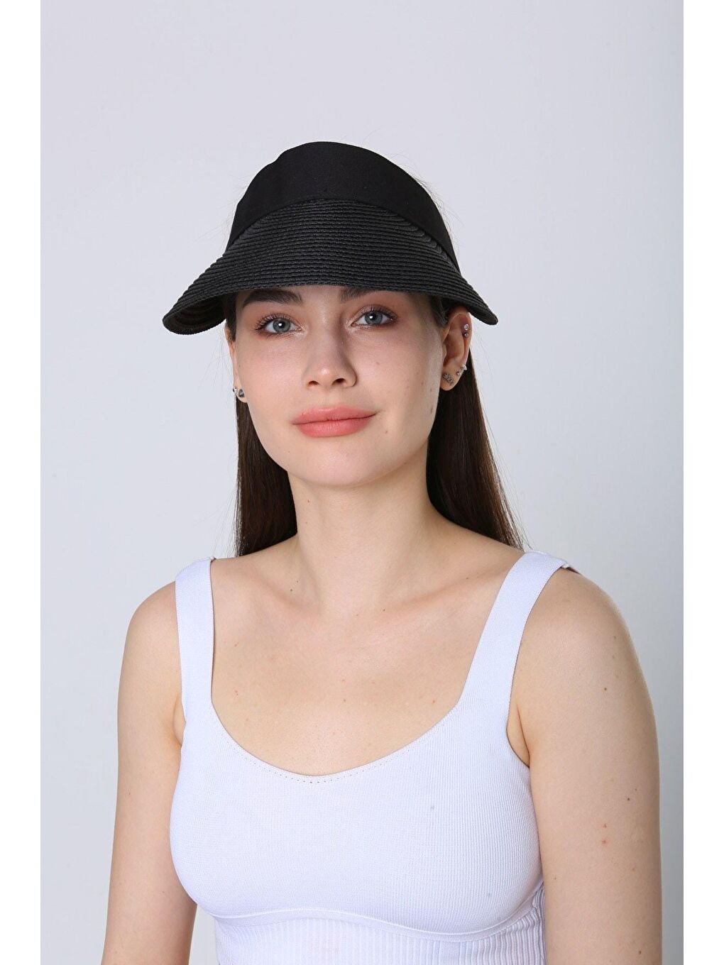 Siyah Ithal Katlanabilir Cırtlı Hasır Vizör - Tenisçi - Golf Şapka Hsr2060-3