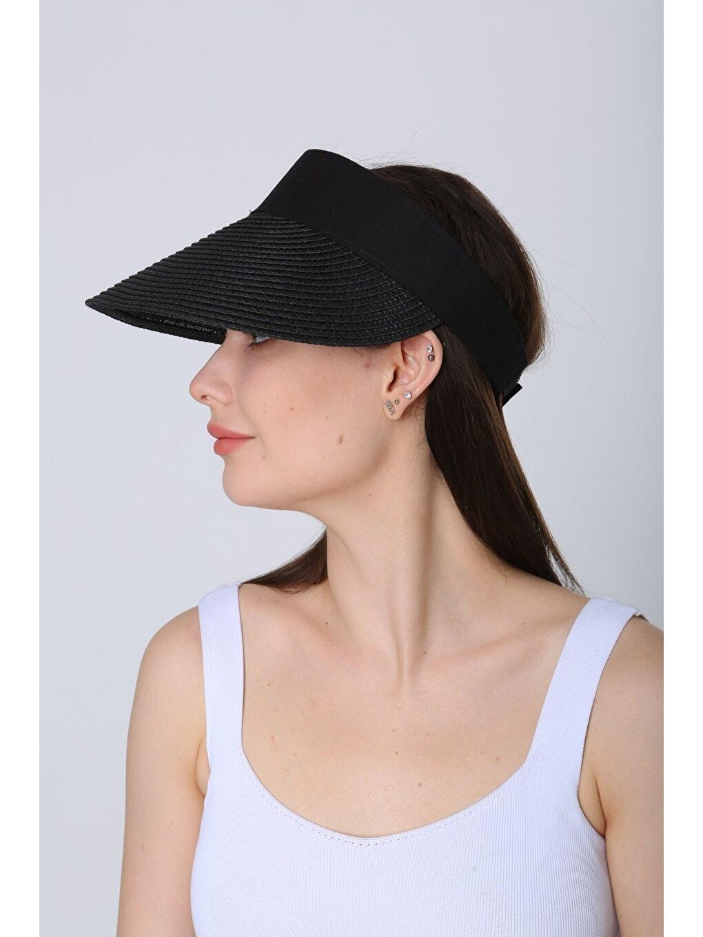 Siyah Ithal Katlanabilir Cırtlı Hasır Vizör - Tenisçi - Golf Şapka Hsr2060-4