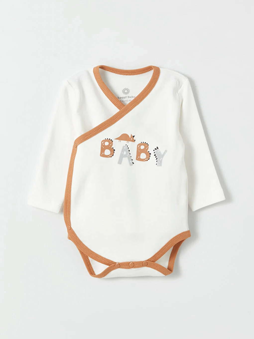 Ekru V Yaka Uzun Kollu Baskılı Erkek Bebek Takım-1