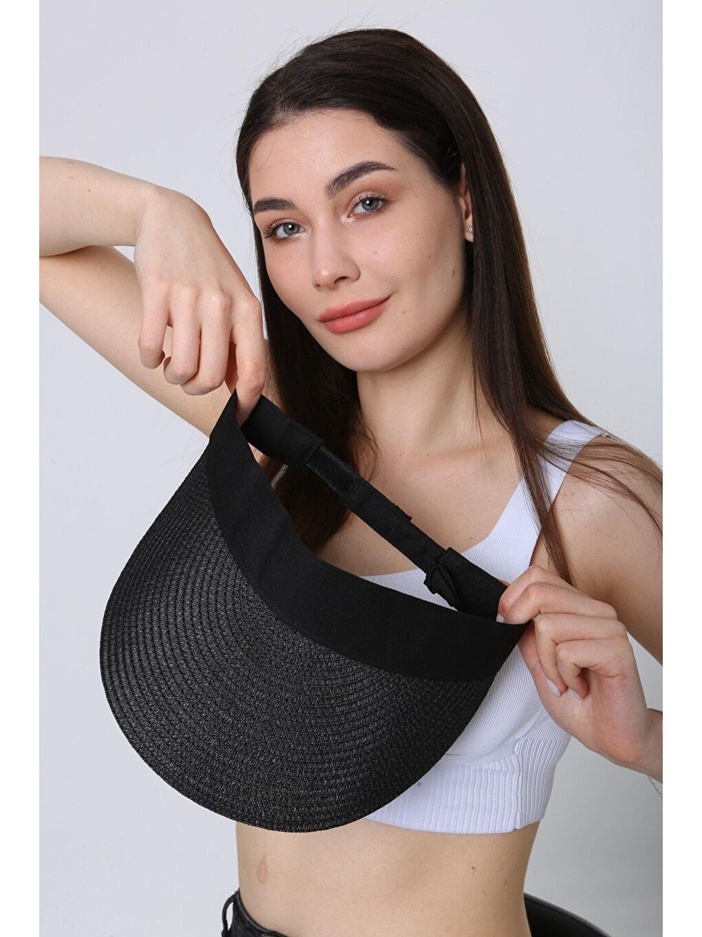 Siyah Ithal Katlanabilir Cırtlı Hasır Vizör - Tenisçi - Golf Şapka Hsr2060-5